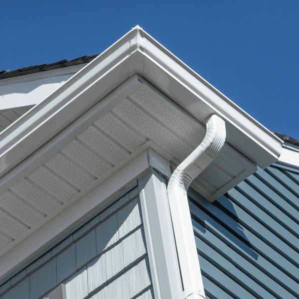 Photo from below of new gutters installed