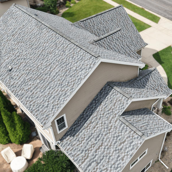 Drone photo of newly installed roofing in Minnesota